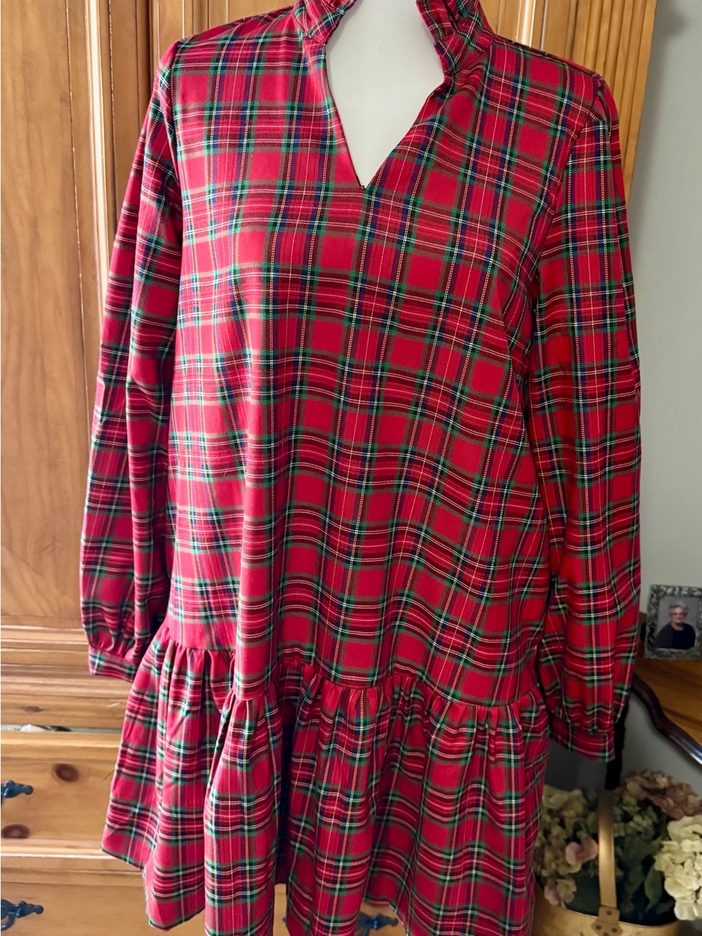 JODIFL Red Green Plaid Long Sleeve Tunic Dress NWT